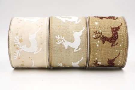 Reindeer Silhouette Winter Burlap Wired Ribbon - Reindeer Silhouette Winter Burlap Wired Ribbon
